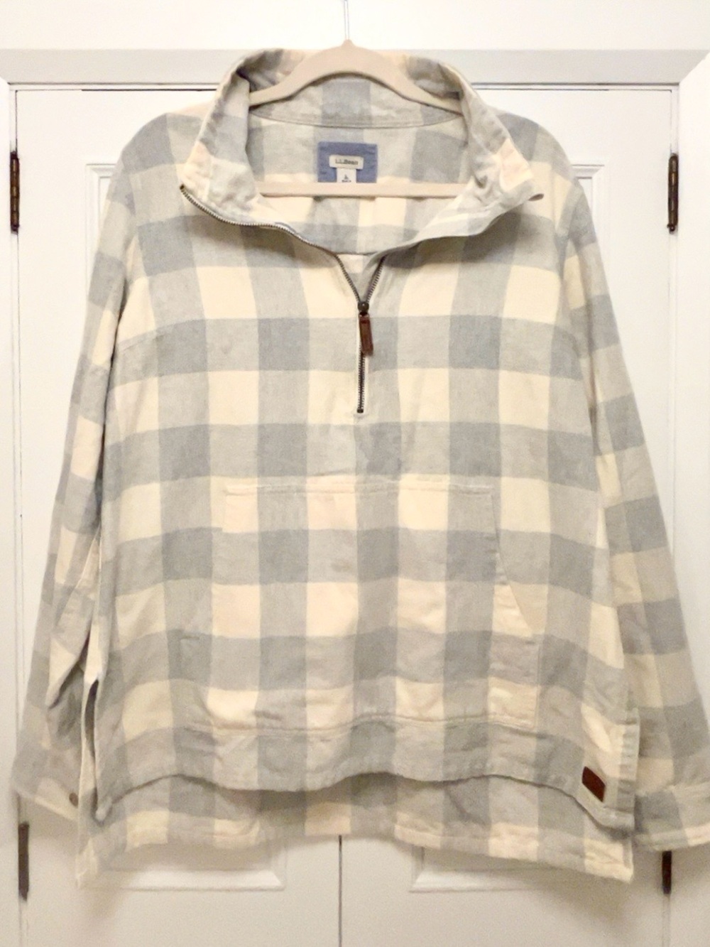 L.L.Bean Cotton Buffalo Check Quarter-Zip Anorak Pullover, Women’s L
